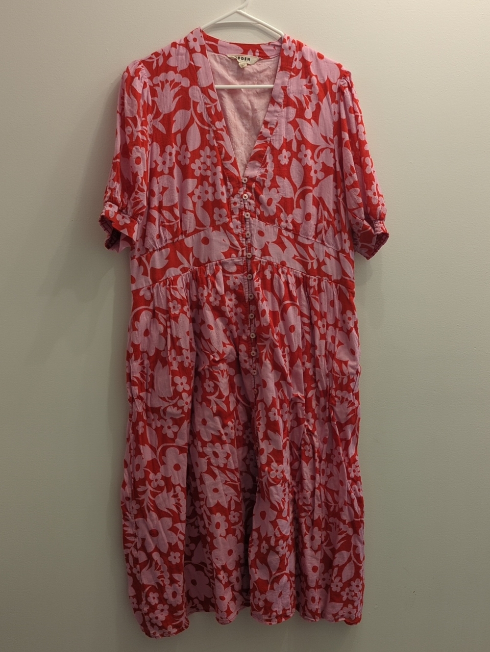 Boden Pink & Red Floral Midi Dress (US 16-18R)